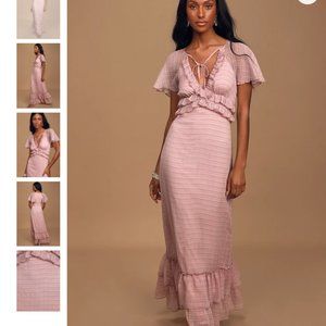 Sweetest Delight Mauve Plaid Ruffled Short Sleeve Maxi Dress